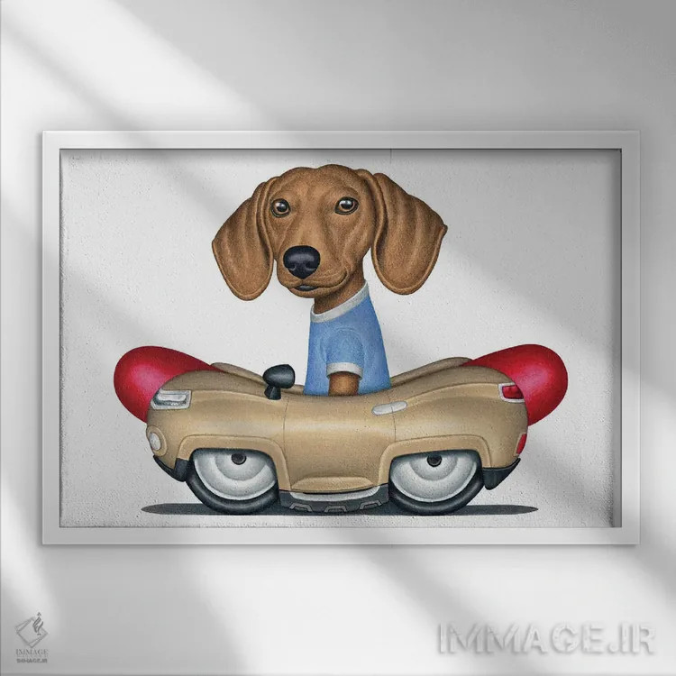 تابلو داشهوند باستر در خودروی هاتداگ اثر دنی گوردون - نمای قابدار سفید