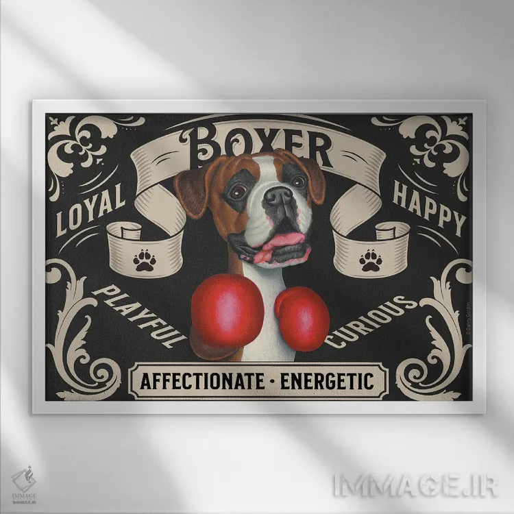 تابلو تمبر افقی باکسر مشتزن اثر دنی گوردون - نمای قابدار سفید