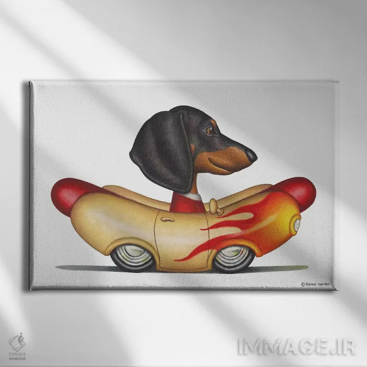 تابلو داشهوند در خودروی وینرموبیل شعلهدار اثر دنی گوردون - نمای روبهرو روی دیوار