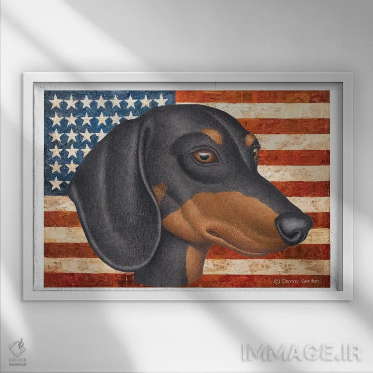 تابلو داشهوند مشکی با پرچم اثر دنی گوردون - نمای قابدار سفید