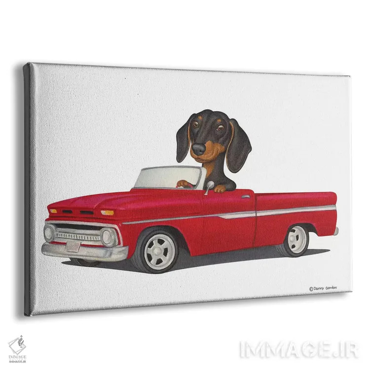 تابلو داشهوند در ماشین قرمز اثر دنی گوردون - نمای پرسپکتیو محصول