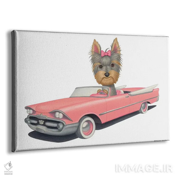 تابلو یورکشایر تریر با ماشین صورتی اثر دنی گوردون - نمای پرسپکتیو محصول