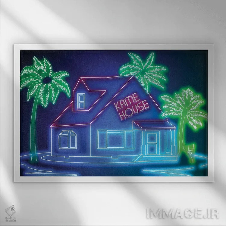 تابلو خانهٔ نئونی اثر دانی آرت (نام هنرمند یا استودیو) - نمای قابدار سفید