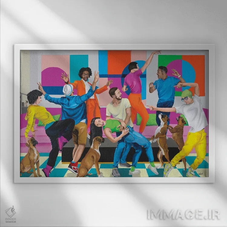 تابلو مهمانی خانه اثر دن نلسون - نمای قابدار سفید