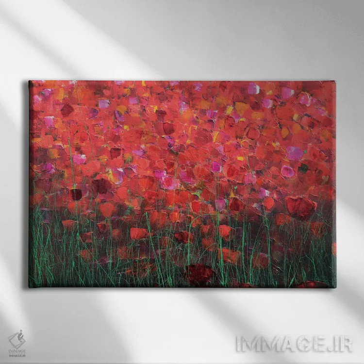 تابلو گلها در رنگ قرمز اثر دوناتلا مارائونی - نمای روبهرو روی دیوار