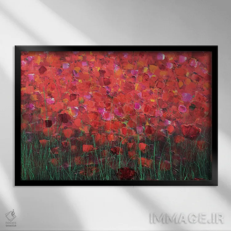 تابلو گلها در رنگ قرمز اثر دوناتلا مارائونی - نمای قابدار مشکی