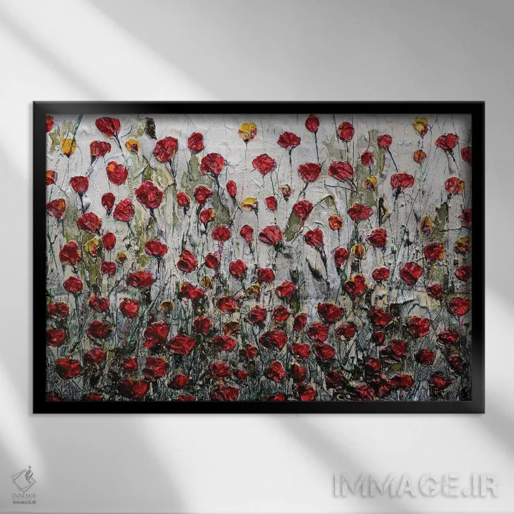 تابلو شقایقهای جدید، خاطرات قدیمی اثر دوناتلا مارائونی - نمای قابدار مشکی