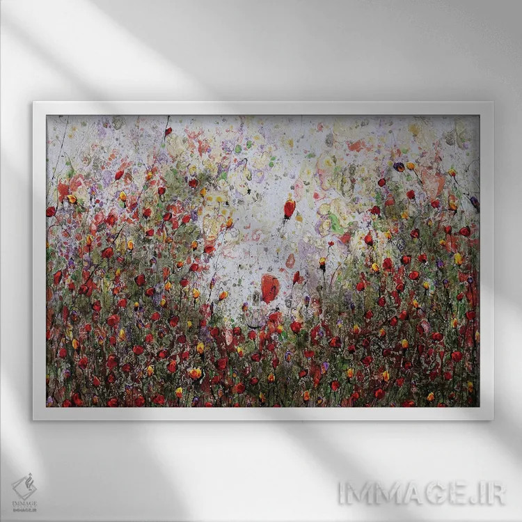 تابلو شقایقها و دوستان نه اثر دوناتلا مارائونی - نمای قابدار سفید