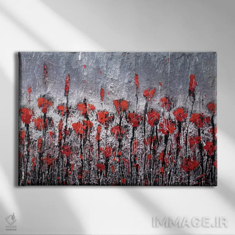 تابلو عشق سرخ و شقایقها اثر دوناتلا مارائونی - نمای روبهرو روی دیوار