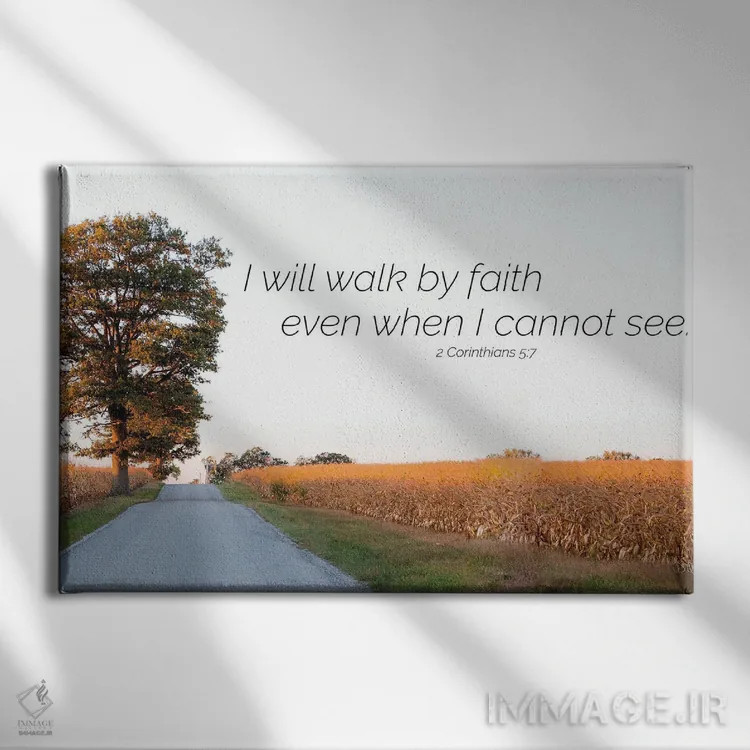 تابلو با ایمان قدم برمیدارم اثر دانی کوئلن - نمای روبهرو روی دیوار