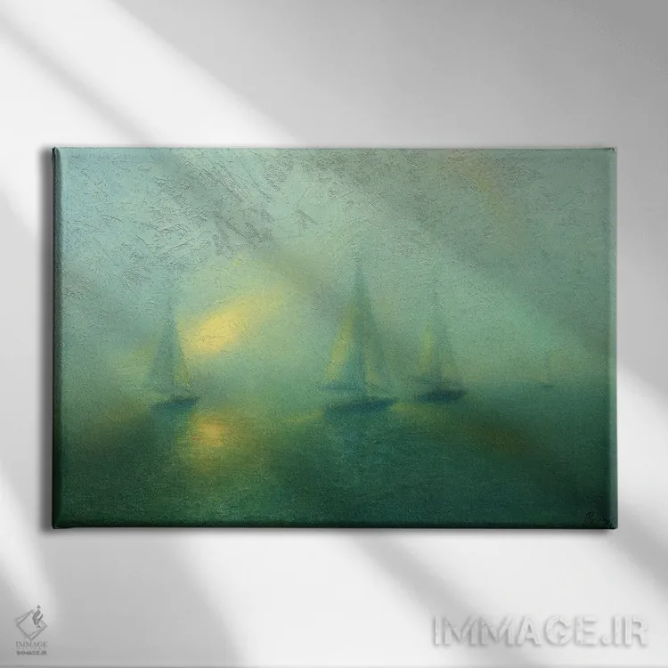 تابلو مسابقه قایقسواری مهآلود اثر دمیتری اولین - نمای روبهرو روی دیوار