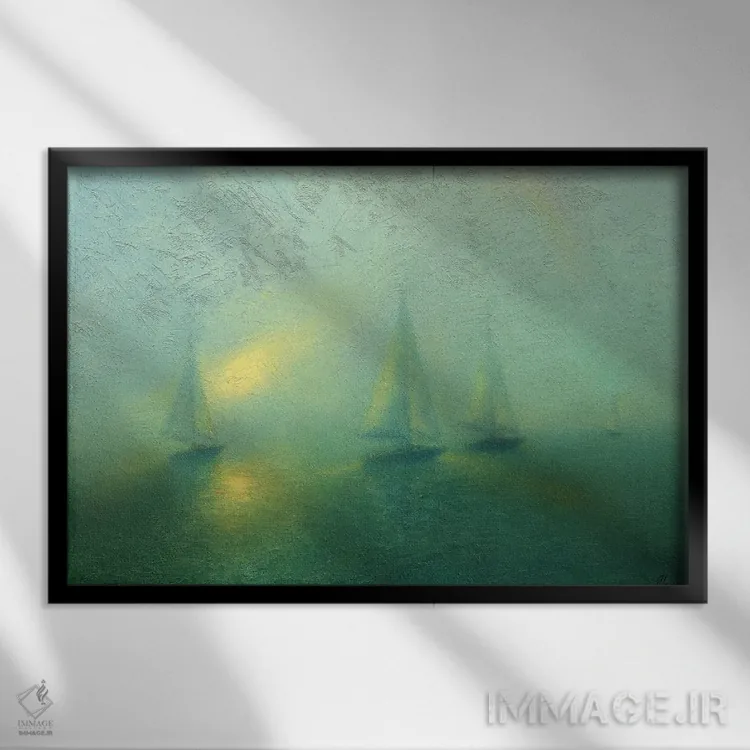 تابلو مسابقه قایقسواری مهآلود اثر دمیتری اولین - نمای قابدار مشکی