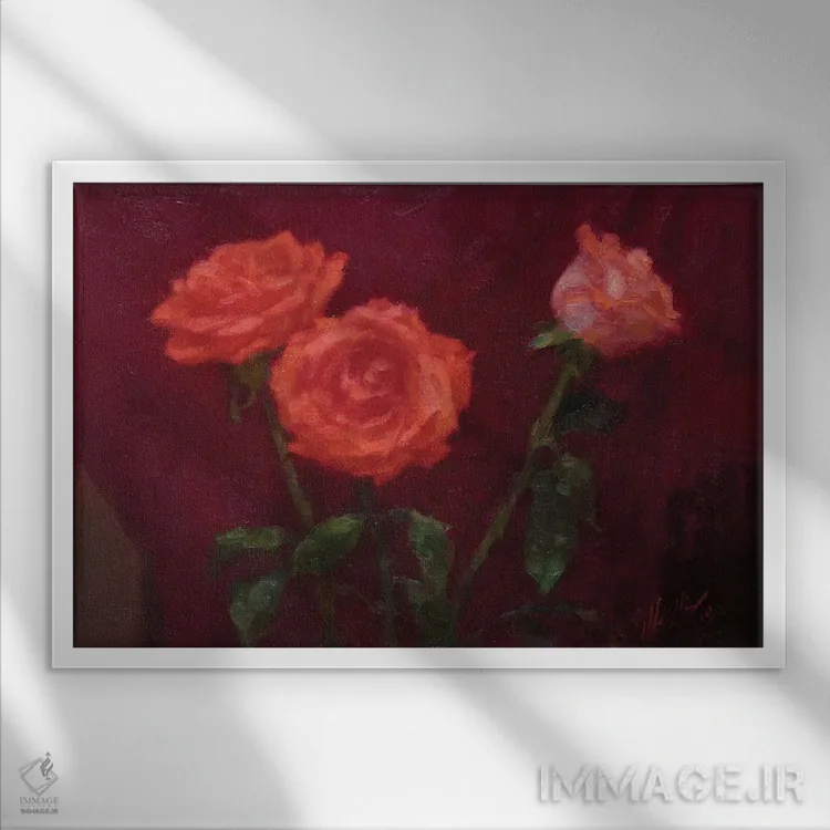 تابلو رزها اثر دمیتری اولین - نمای قابدار سفید