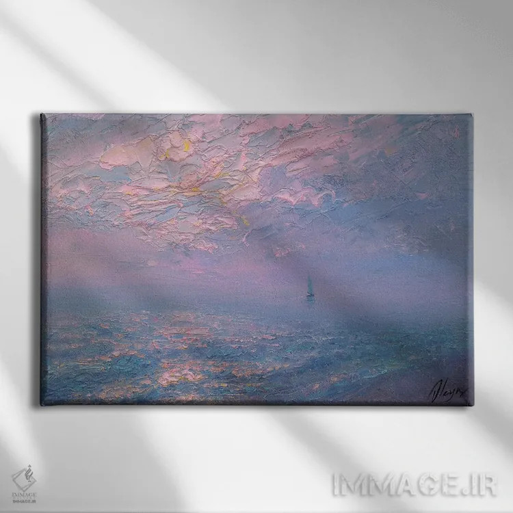 تابلو دریای صورتی اثر دمیتری اولین - نمای روبهرو روی دیوار