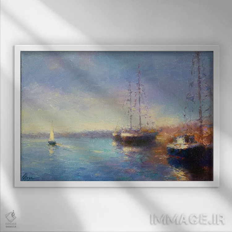 تابلو دریای عصر اول اثر دمیتری اولین - نمای قابدار سفید