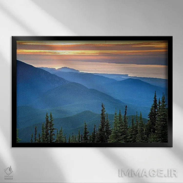 تابلو منظره ساحلی در غروب، پارک ملی المپیک، واشینگتن، آمریکا اثر دان پاولسون - نمای قابدار مشکی