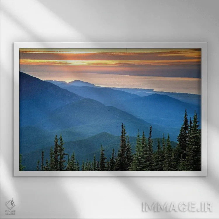 تابلو منظره ساحلی در غروب، پارک ملی المپیک، واشینگتن، آمریکا اثر دان پاولسون - نمای قابدار سفید