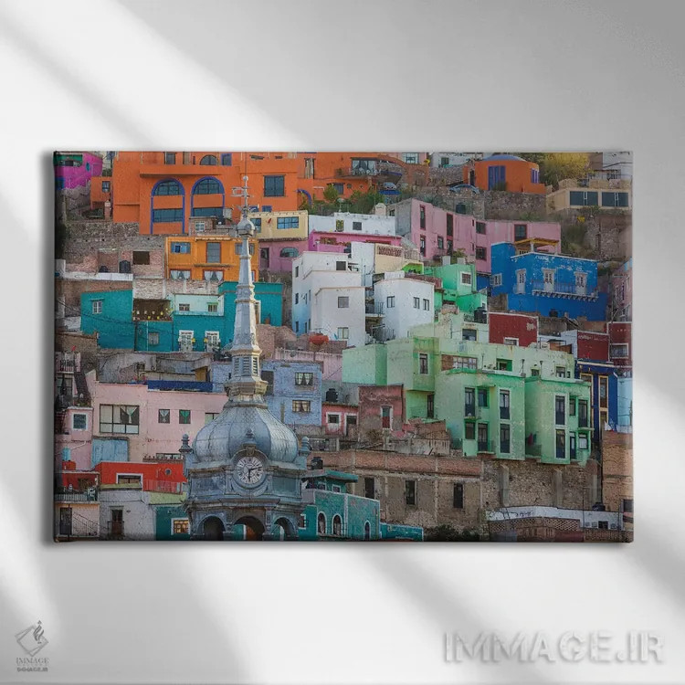 تابلو معماری با رنگهای زنده، گواناخواتو، مکزیک اثر دان پاولسون - نمای روبهرو روی دیوار