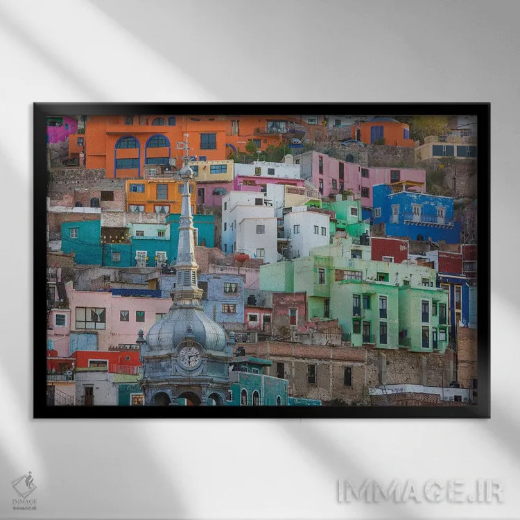 تابلو معماری با رنگهای زنده، گواناخواتو، مکزیک اثر دان پاولسون - نمای قابدار مشکی