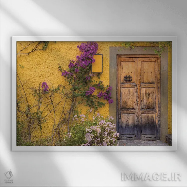 تابلو گل کاغذی کنار دری چوبی، سن میگوئل د آینده، گواناخواتو، مکزیک اثر دان پاولسون - نمای قابدار سفید