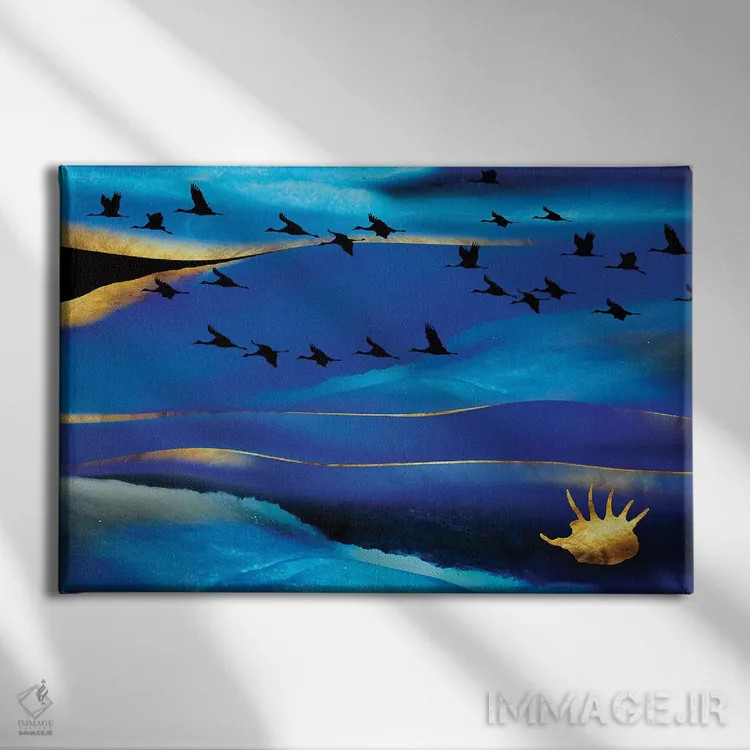 تابلو منظره دریایی با صدف طلایی اثر دافنه هوراِو - نمای روبهرو روی دیوار