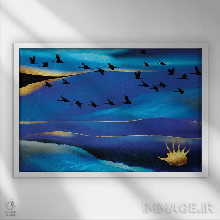 تابلو منظره دریایی با صدف طلایی اثر دافنه هوراِو - نمای قابدار سفید