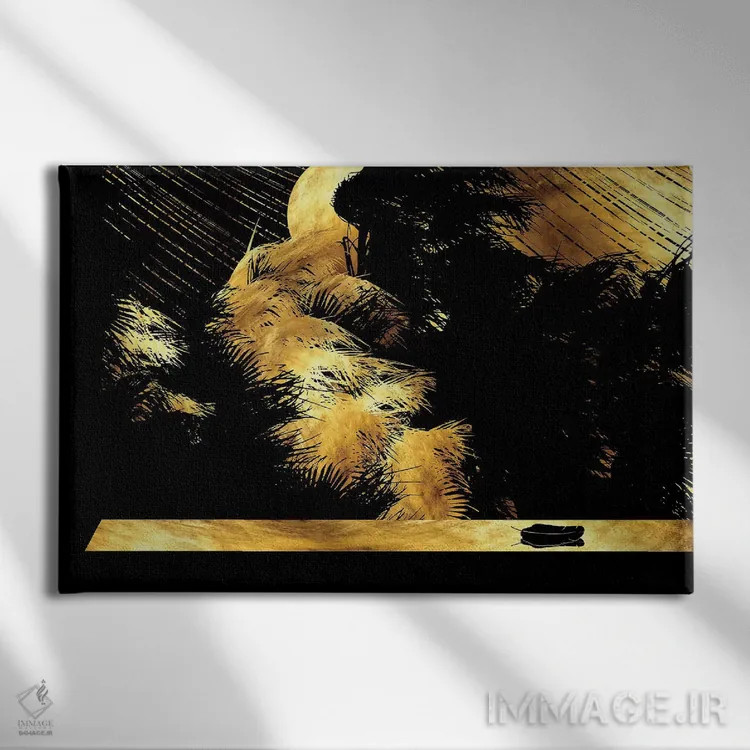 تابلو شب بارانی استوایی با یک پر اثر دافنه هوراِو - نمای روبهرو روی دیوار