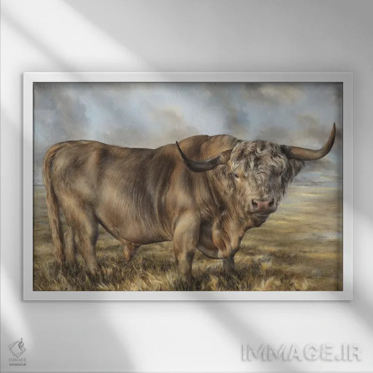 تابلو گاو قهوهای ارتفاعات اثر باورا پرژوگینا - نمای قابدار سفید
