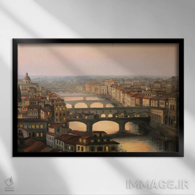تابلو پل وکیو در فلورانس (ایتالیا) اثر کیریلارْت (نام هنری یا استودیو) - نمای قابدار مشکی