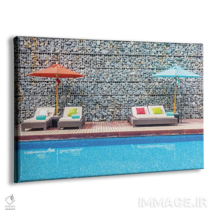 تابلو چتر و صندلی دور استخر اثر امسیراپول - نمای پرسپکتیو محصول