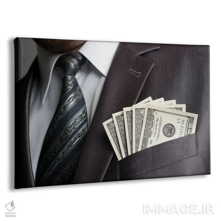 تابلو تاجر با پول در جیب پالتو اثر نومدسول۱ (نام مستعار هنری) - نمای پرسپکتیو محصول