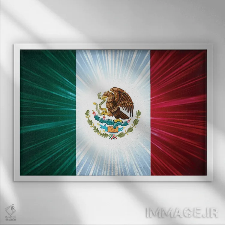 تابلو پرچم مکزیک با پرتوهای نور اثر مارینینی - نمای قابدار سفید