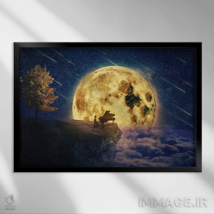 تابلو لالایی نیمهشب با پیانو اثر سایکوشَدو (نام کاربری/نام هنری) - نمای قابدار مشکی