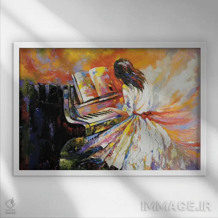 تابلو دختری که پیانو مینوازد اثر بالایکین - نمای قابدار سفید