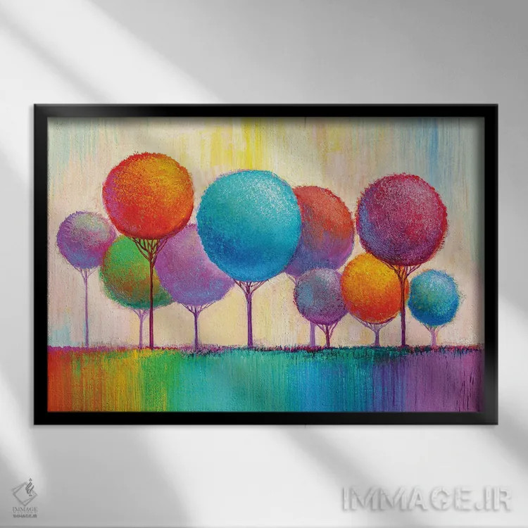 تابلو درختان رنگین IX اثر اس. بلوف - نمای قابدار مشکی