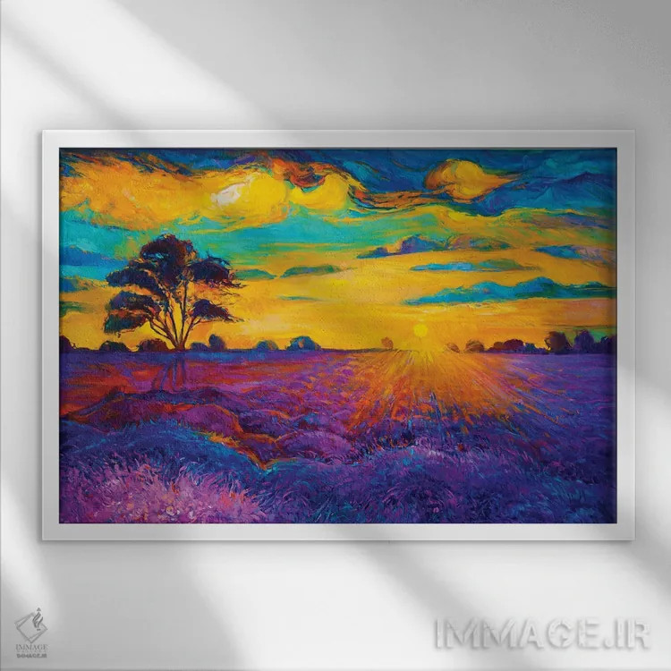 تابلو مزارع اسطوخودوس IV اثر بوروجُینت - نمای قابدار سفید