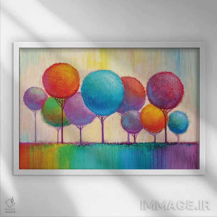 تابلو درختان رنگین IX اثر اس. بلوف - نمای قابدار سفید