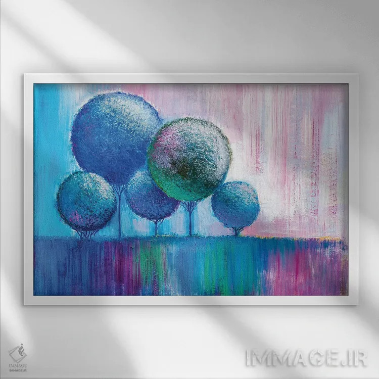 تابلو درختان زینتی در پارک اثر اس. بلوف - نمای قابدار سفید