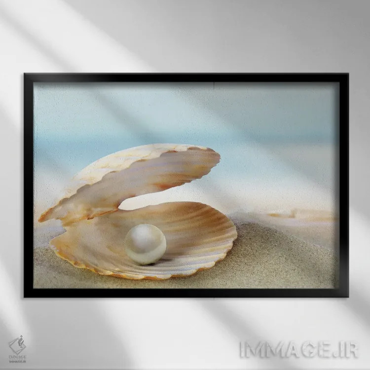 تابلو صدف با مروارید اثر دپوزیت فوتوز (سایت بانک تصویر) - نمای قابدار مشکی