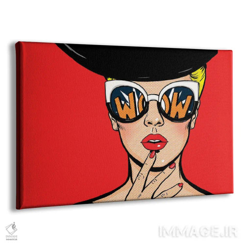 تابلو زن متفکر پاپ آرت با کلاه و عینک مشکی - صورت زن حیرتزده اثر دپوزیت فوتوز (سایت بانک تصویر) - نمای پرسپکتیو محصول