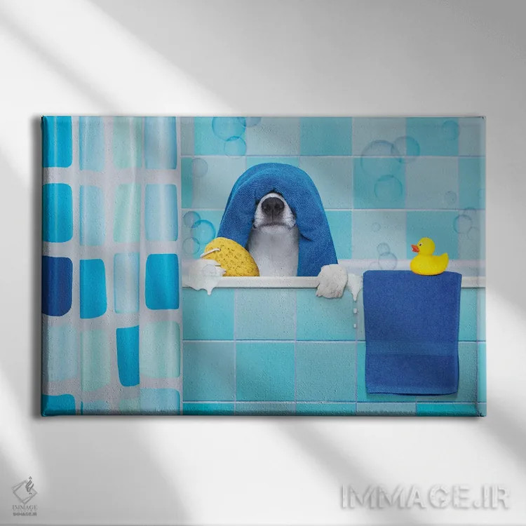 تابلو سگ در حمام I اثر دَمِدیزو - نمای روبهرو روی دیوار