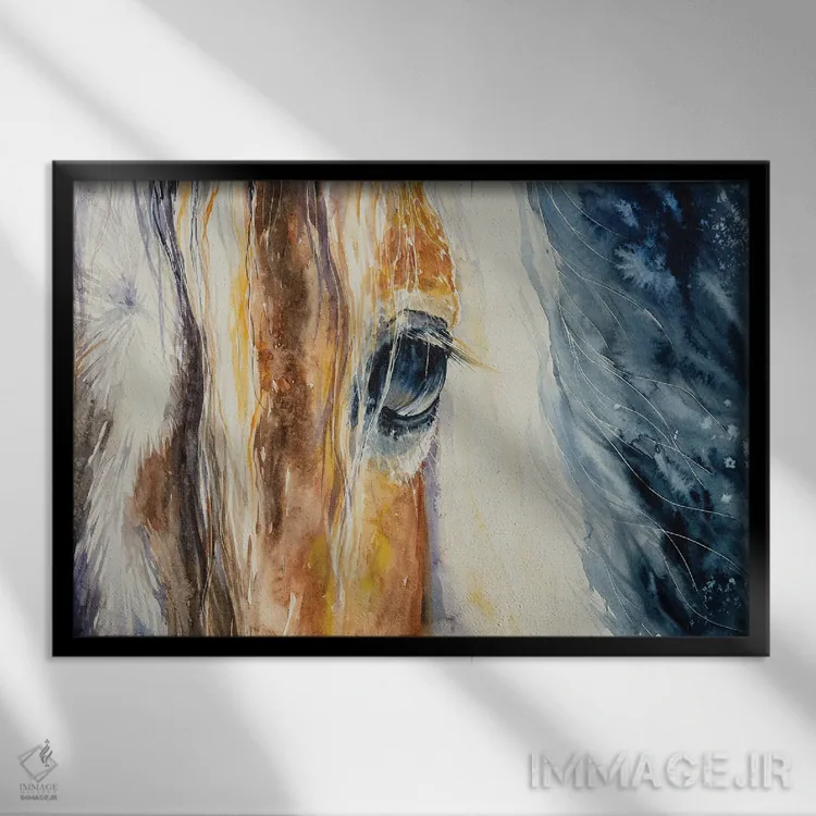 تابلو نمای نزدیک از چشم زیبای اسب اثر دیپگرین (هنرمند یا برند هنری) - نمای قابدار مشکی