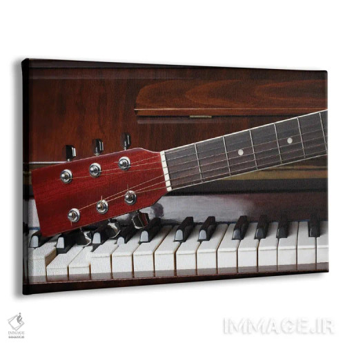 تابلو گردن گیتار روی کلاویههای پیانوی قدیمی اثر فلاوراستاک - نمای پرسپکتیو محصول