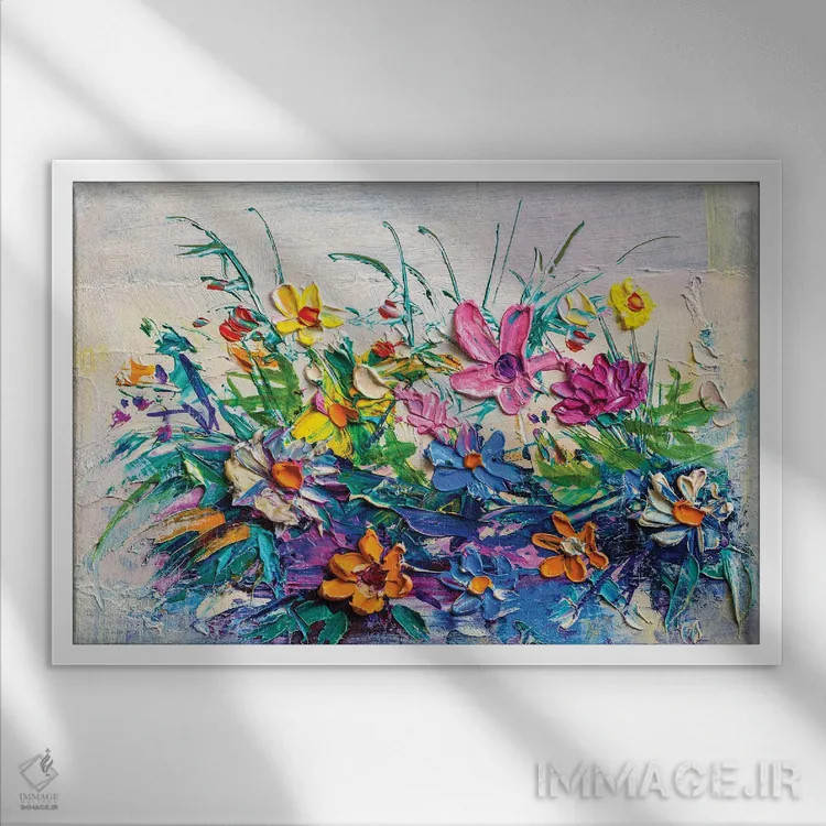 تابلو دستهگل گلها اثر اس. بلوف - نمای قابدار سفید