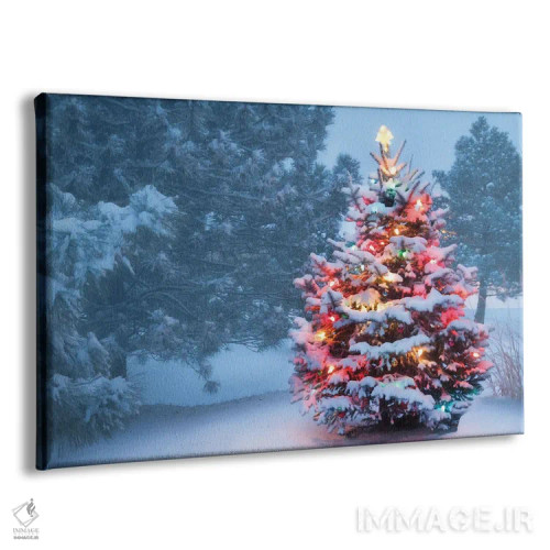 تابلو این درخت در صبح کریسمسیِ مهآلود و پوشیده از برف بهطور درخشانی نورافشانی میکند اثر آرکریتمایر (نام کاربری) - نمای پرسپکتیو محصول