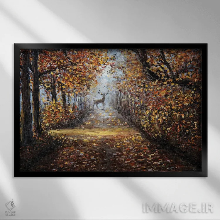 تابلو گوزن در پارک اثر بوروجُینت - نمای قابدار مشکی