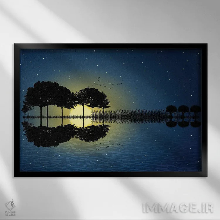 تابلو جزیرهٔ گیتار زیر نور مهتاب اثر سایکوشَدو (نام کاربری/نام هنری) - نمای قابدار مشکی