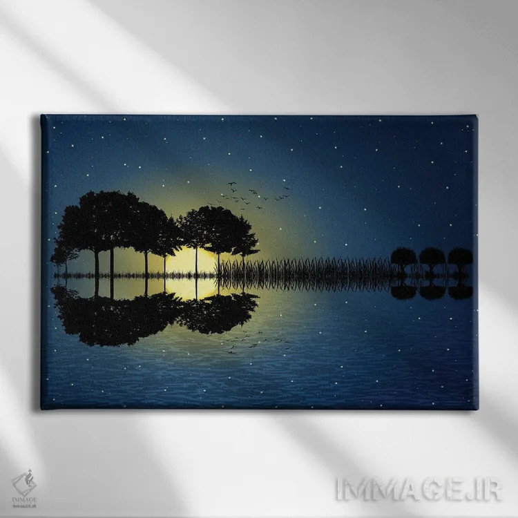 تابلو جزیرهٔ گیتار زیر نور مهتاب اثر سایکوشَدو (نام کاربری/نام هنری) - نمای روبهرو روی دیوار