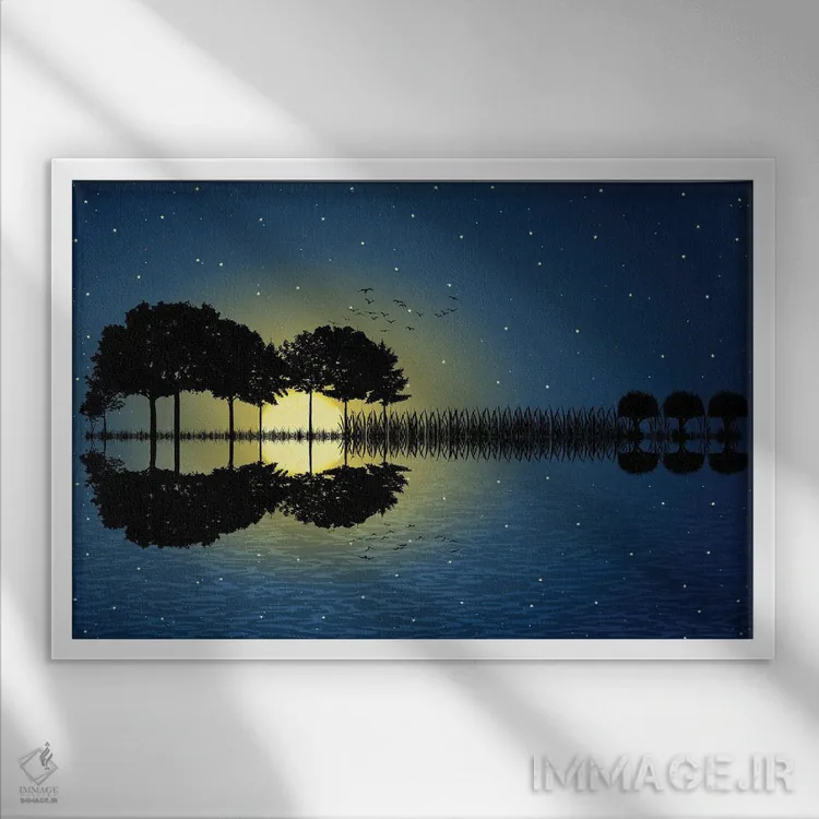 تابلو جزیرهٔ گیتار زیر نور مهتاب اثر سایکوشَدو (نام کاربری/نام هنری) - نمای قابدار سفید
