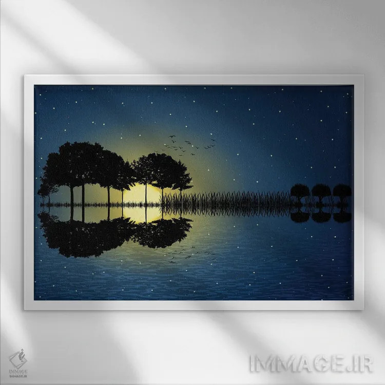 تابلو جزیرهٔ گیتار زیر نور مهتاب اثر سایکوشَدو (نام کاربری/نام هنری) - نمای قابدار سفید